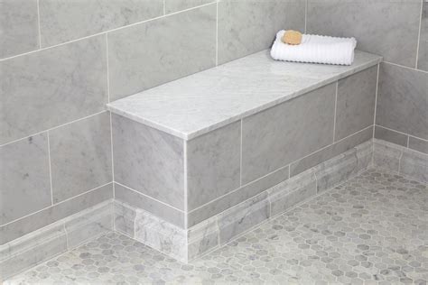 Carrara Marble 17 x 49 in. Rectangle Shower Bench | Floor and Decor