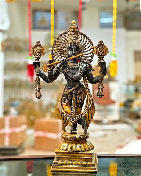 Brass Krishna Four Arms Statue Black 24 Inch | Budhshiv.com