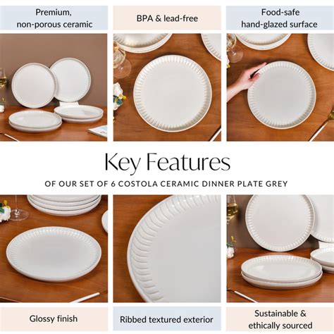 Set Of 6 Costola Ceramic Dinner Plate Grey 10 Inch Online - Premium ...