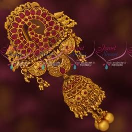 H17075 Antique Hair Jada Jewellery Choti Jhumka Drops Ruby Bridal ...