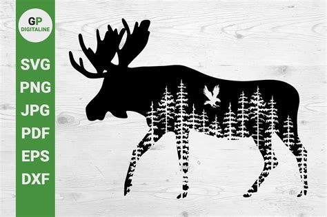 Moose and Bird of Prey, Forest SVG Graphic by GPDigitalines · Creative Fabrica
