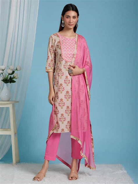 Buy Printed Cotton Suit- Set of 3 | pr803green/prkh3 | The loom