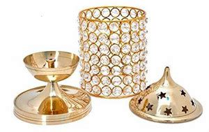Spa Veda Akhand Diya Decorative Brass Crystal Oil Lamp Tea Light Holder ...