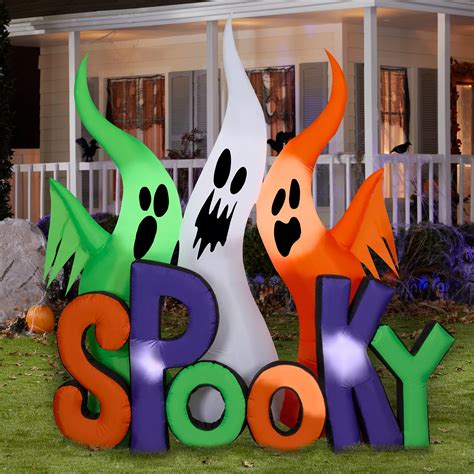 Gemmy 8' Airblown Inflatable Ghosts with "Spooky" Sign | BJ's Wholesale ...
