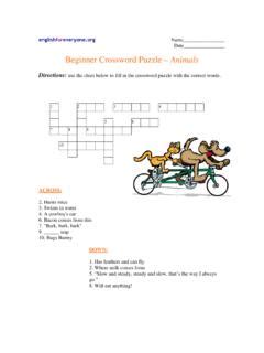 Beginning Crossword Puzzle - Animals - English Worksheets / beginning ...
