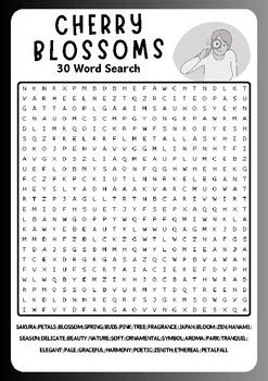 Cherry Blossoms Word Search Puzzle Worksheet Activities, Brain Games