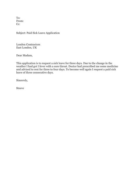 Free Printable Sick Leave Email Templates [For Office, One Day] Example ...