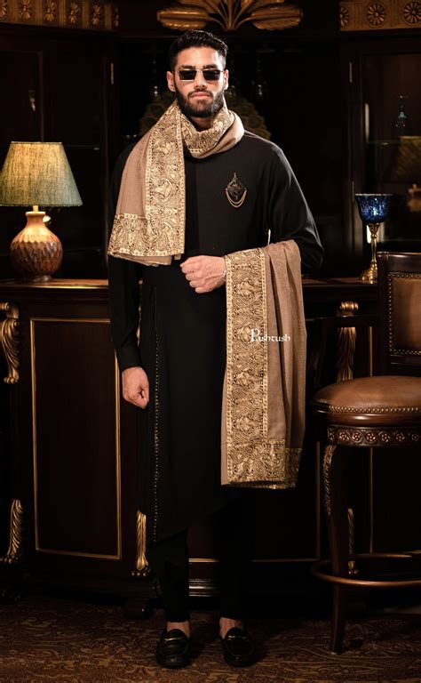 Pashtush mens 100% Pure Wool with Woolmark Certificate self shawl, Met ...