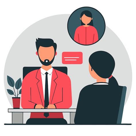 Job interview concept illustration with candidate and interviewers in ...