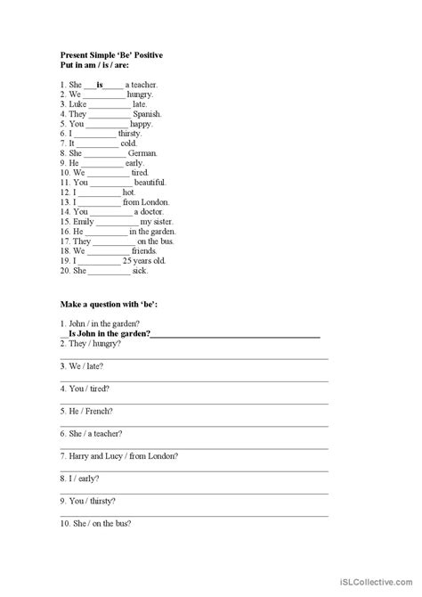 To Be Worksheet 的图像结果