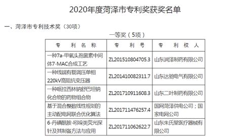 2020年度，菏泽市这30项专利获奖！名单公布，看看都有哪些_单位