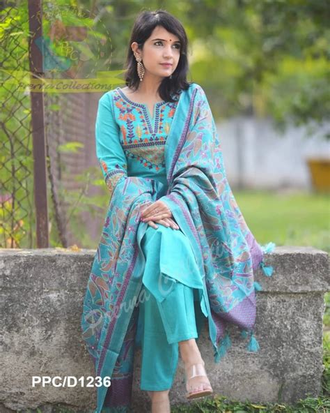 Elegant Blue Cotton Embroidered Kurta Set with Khaddar Silk Dupatta ...