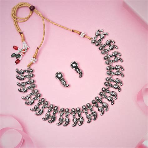 24 kt Antique German Silver Oxidised Plated Necklace Earring Sets – Estele