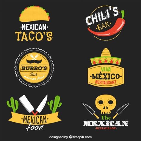 Variety of mexican food logos | Premium Vector