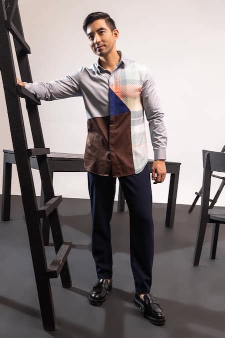 Buy Multi Color Cotton Embroidery Stripe Neo Colorblock Shirt For Men ...