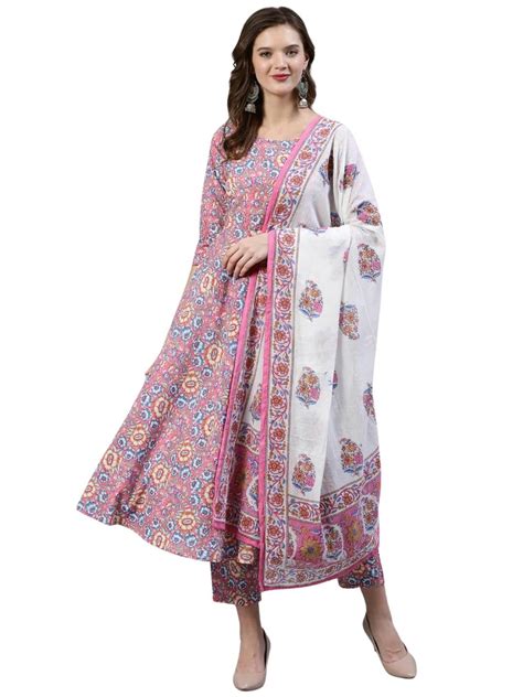 rytras Women's Rayon Printed Anarkali Kurti with Palazzos and Dupatta ...