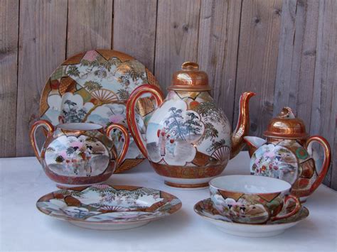 Antique Japanese Kutani Tea Set Full Size Eggshell Porcelain Tea Set ...