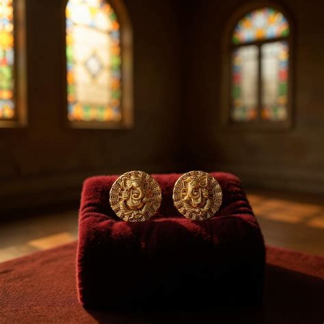 Ganpati Motif Stud Earrings in Antique Gold Finish | Ethnic Earrings by ...