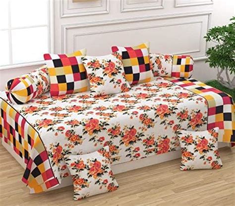 AASHIYANA SAJONA Floral Pure Cotton Designer Printed Diwan Set Covers 8 ...