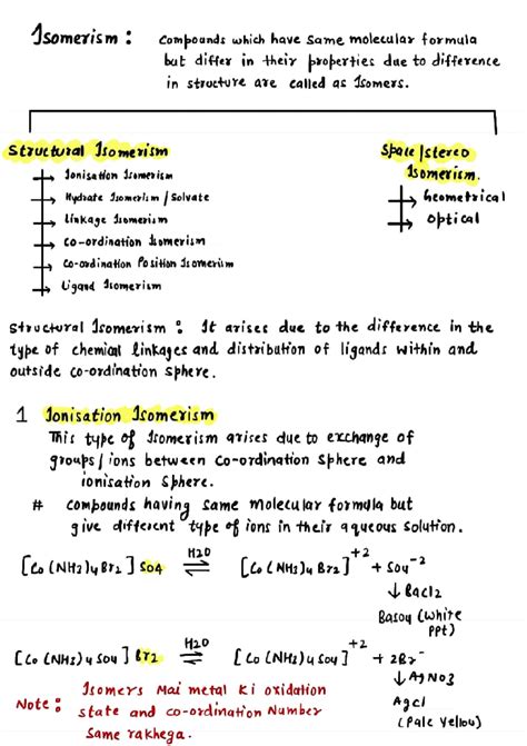 Structural Isomerism in Coordination Complexes - CHEM101 Notes - Studocu