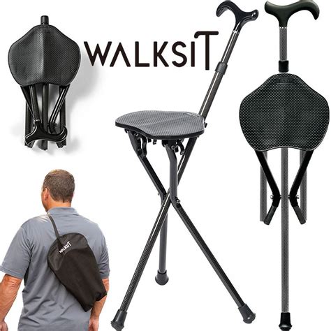 WalkSit Carbon Cane Chair: Lightweight, Compact Folding Seat for Travel ...
