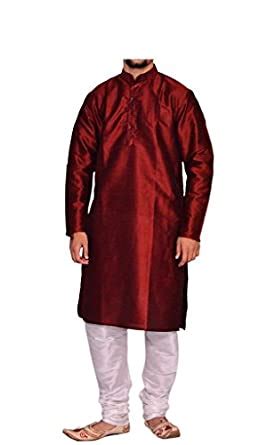 Buy MAG Men's Maroon Silk Kurta with White Churidhar at Amazon.in