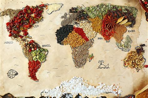 Map of world made from different kinds of spices closeup | Premium Photo
