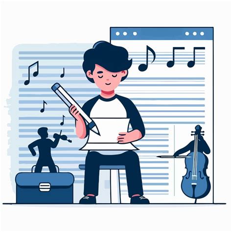 Vector of a teenager writing an article about classical music with a ...