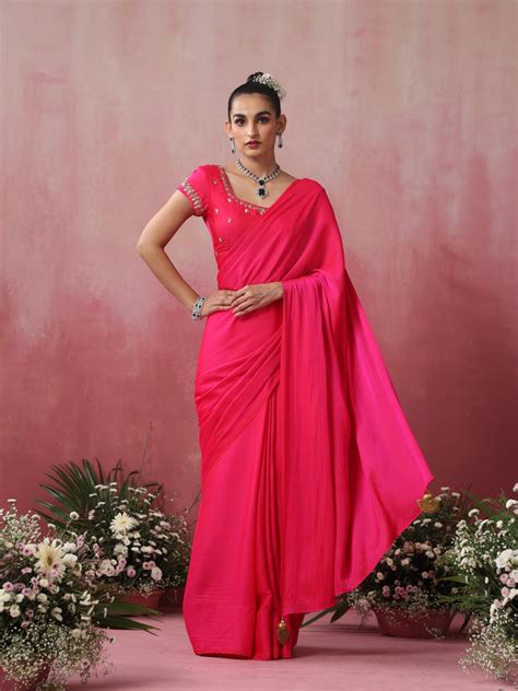 Buy Fuchsia Leaf Hand Embroidery Cut Dana All over Embroidery Satin ...