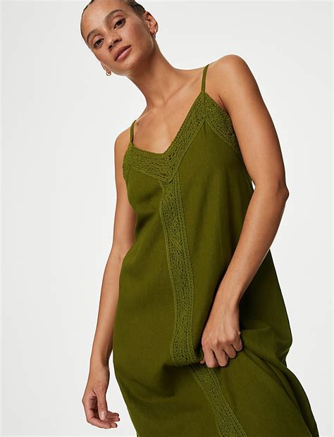 Buy Linen Rich V-Neck Strappy Midaxi Slip Dress at Marks & Spencer