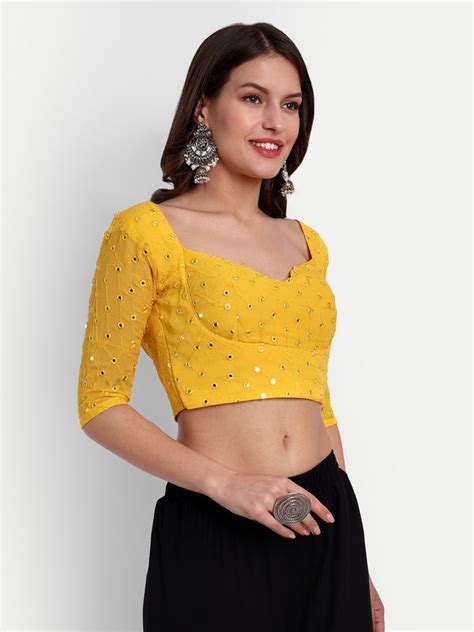 mustard seeds georgette yellow blouse