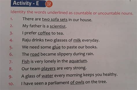 identify the word underlined as countable or uncountable nouns.#NOT ...