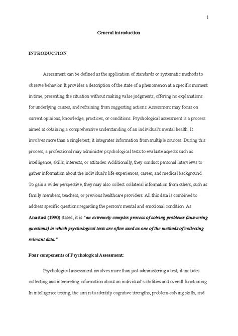 INT 101: General Introduction to Psychological Assessment and ...