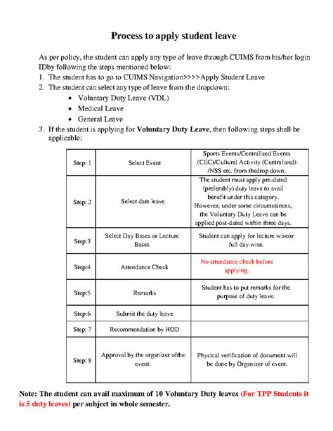 Student Leave Process - Process to apply student leave As per policy ...