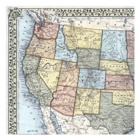 Hand Painted Map of the USA, 1867. Vintage United States Map, Antique ...