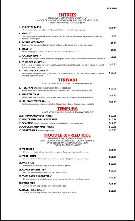 Menu at Ken Sushi & Asian Bistro restaurant, Clearwater, Gulf to Bay Blvd