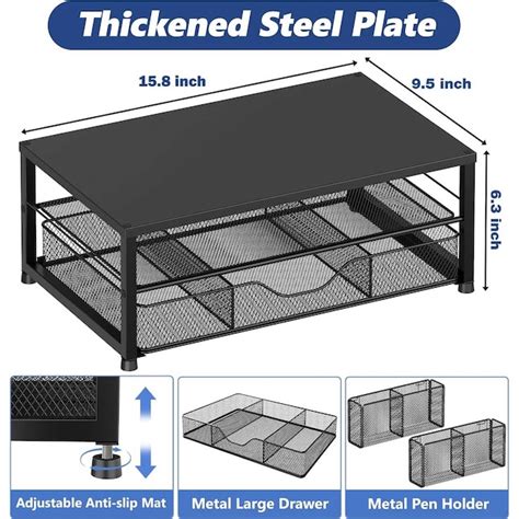 Aoibox 1 Piece 2 Tier Metal Monitor Stand Riser with Drawer and 2 Pen ...