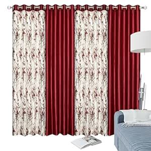 Buy GRIHSHOBHA Heavy Polyester Floral and Solid Window Curtains, 6 Feet ...
