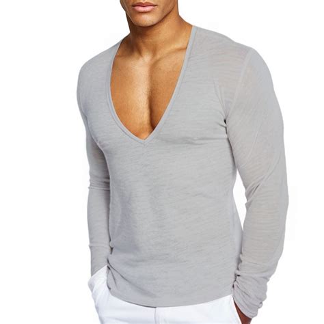 DAFPZW Mens Deep V Neck T-Shirts Long Sleeve Thermal Undershirt Stretch ...