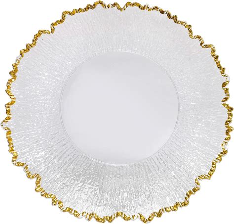 Amazon.com | CN.JIAHE 13inch Clear Acrylic Gold Rim Charger Plates,Set of 8, Gold Reef Textured ...