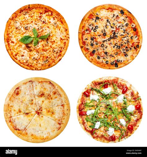 Isolated collage of various types of pizza Stock Photo - Alamy
