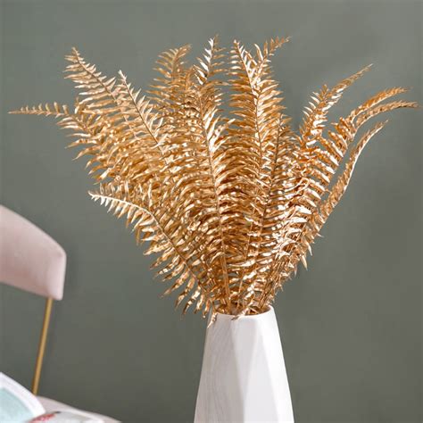 Artificial Fern Leaf Stem Gold Set Of 4 Online - Premium Artificial ...