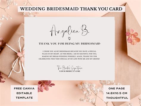 Bridesmaid Thank You Card | Editable Bridesmaid Gift Box Inserts ...