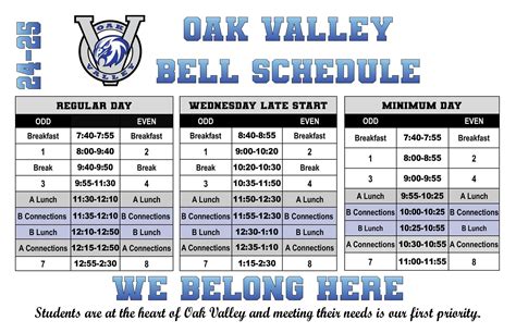 Bell Schedule - Calendar - OAK VALLEY MIDDLE SCHOOL