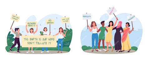 Saving ecology progressive movement 2d vector web banners, posters set ...