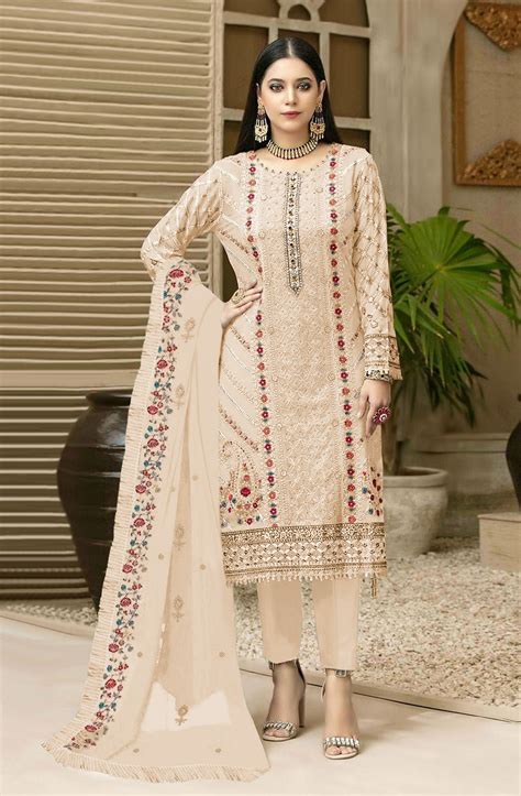 Peach Color Georgette With Embroidery Work Semi Stitch Pakistani Salwa ...