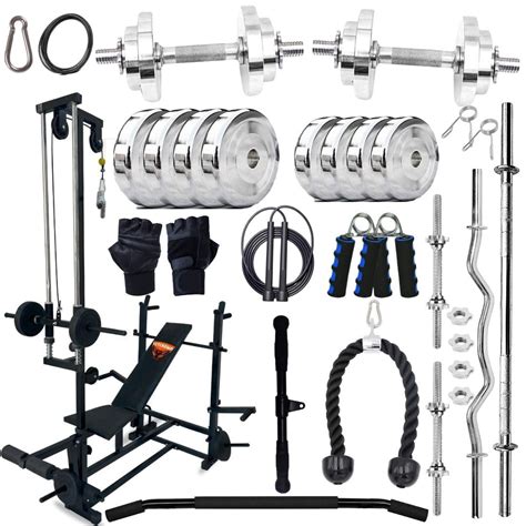 FITCROWD 10KG -100KG Steel Weight Plates Combo with 20 IN 1 Home Gym ...