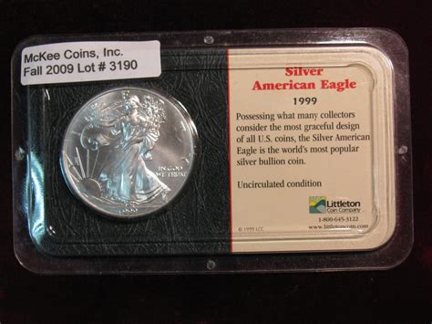 3190. 1999 Silver American Eagle Dollar. BU. In Littleton coin holder.