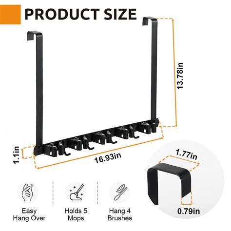 HASTHIP® Stainless Steel Broom Holder Wall Mounted, 5-Slot Mop Organiz ...