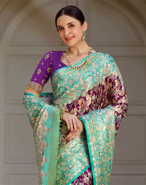Dark Purple Kanchipuram Silk Saree with Contrast Border – South India ...